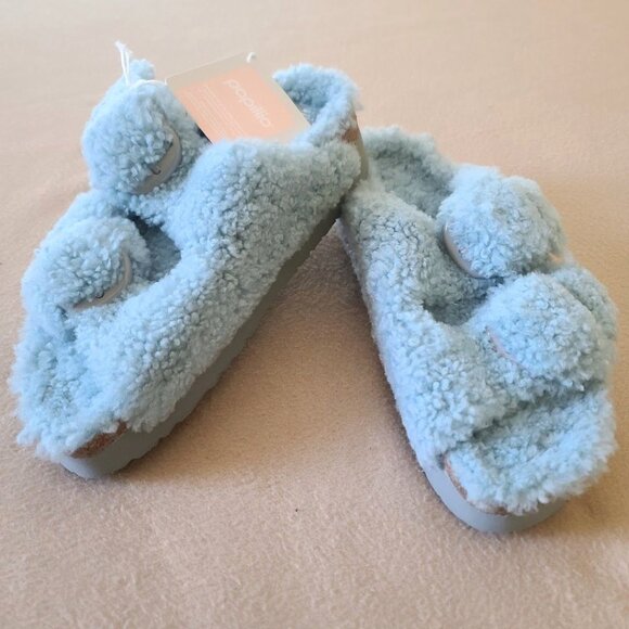 Birkenstock Shoes - Birkenstock Papillio Arizona Big Buckle Shearling Sandal Blue US 6 EU 37 NWOB